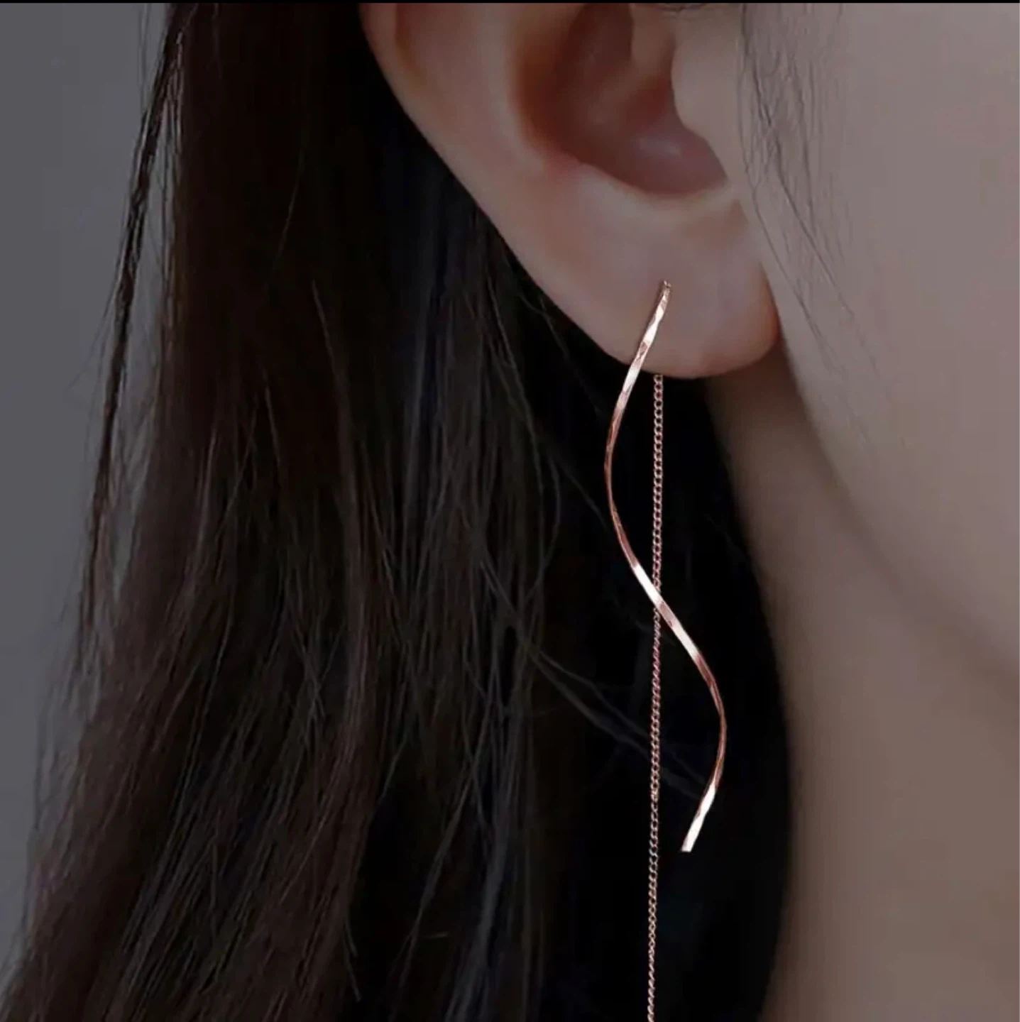 Rose Gold Swirl Threader Earrings