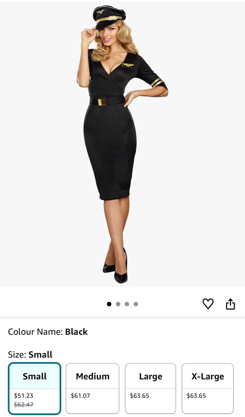 Women's Flight Attendant Costume Dress - Black, Size Small - photo 2