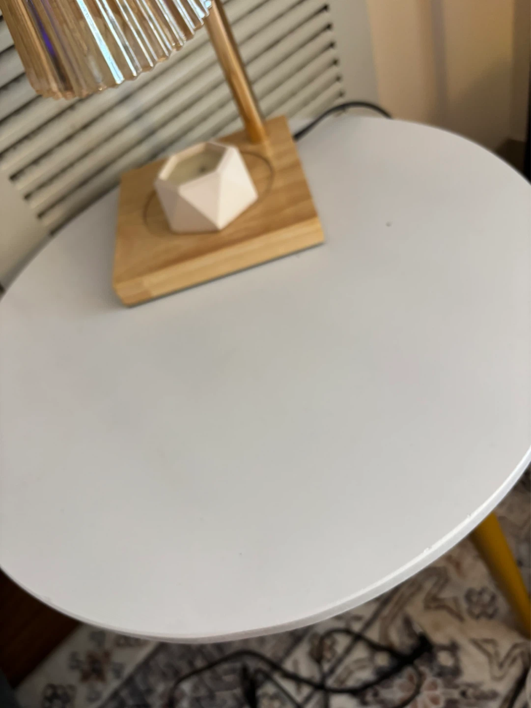 White Round End Table with brownish Legs - photo 3