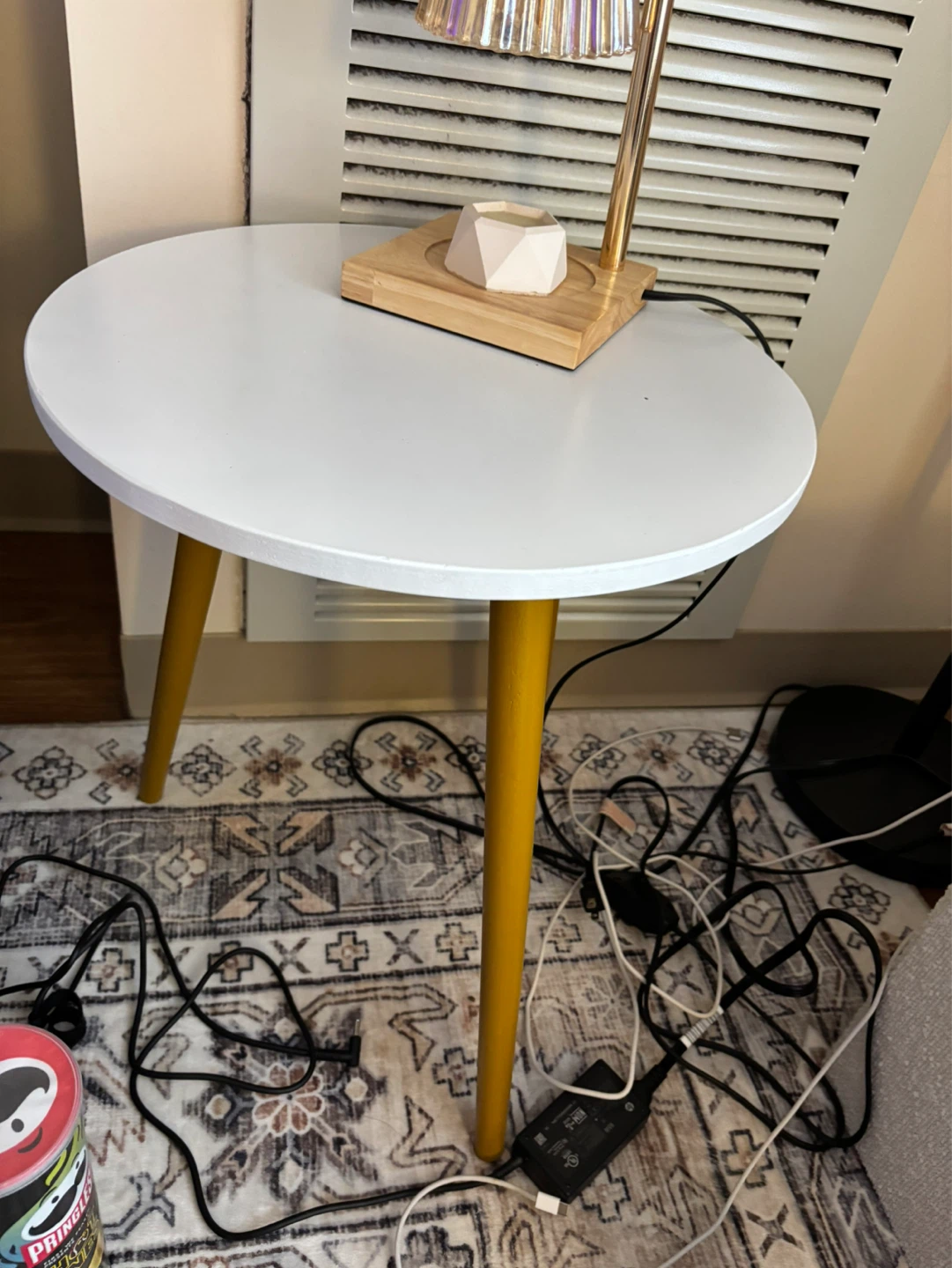 White Round End Table with brownish Legs - photo 2