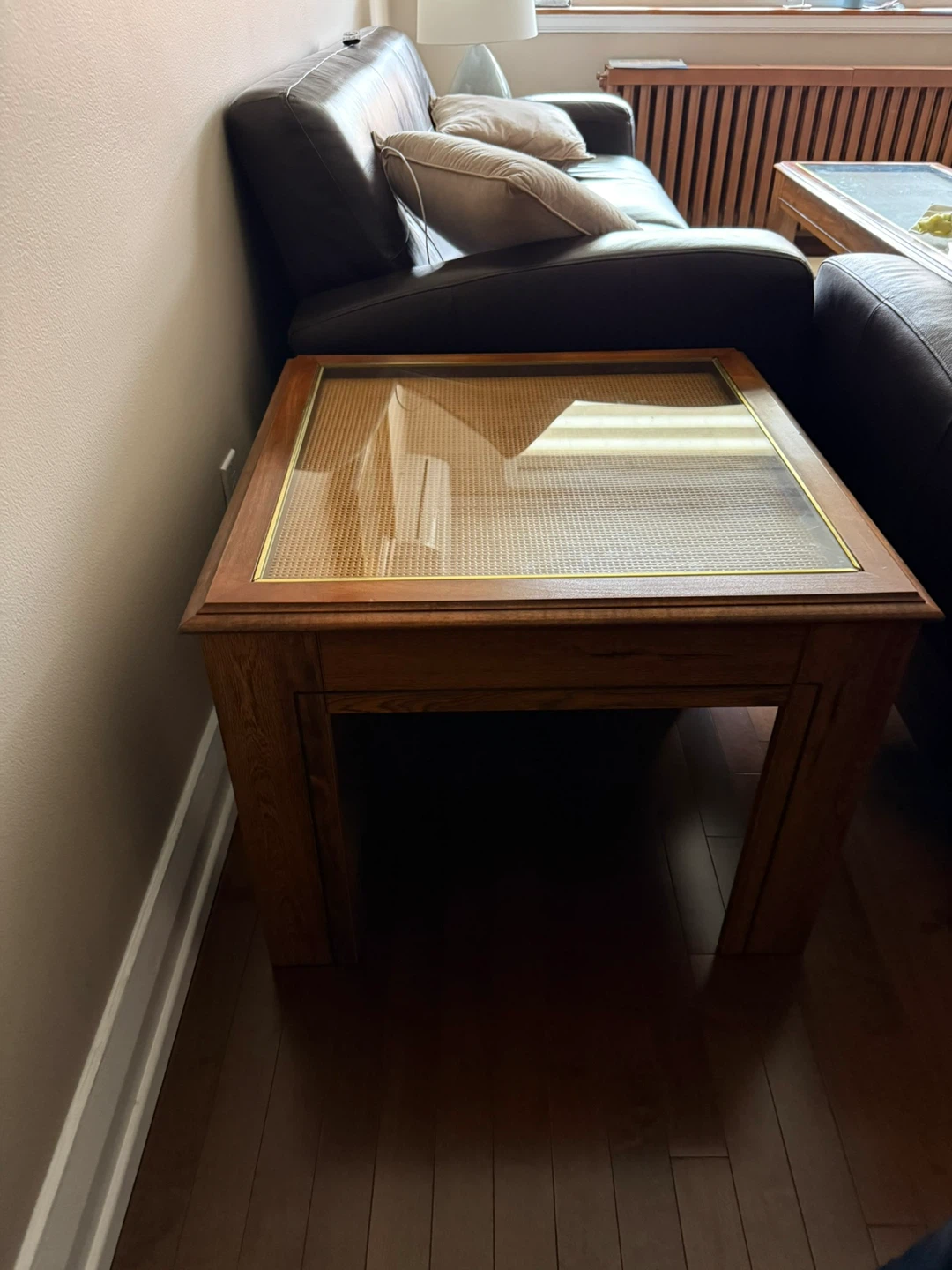 Wooden coffee table with glass and cane inlay - photo 4