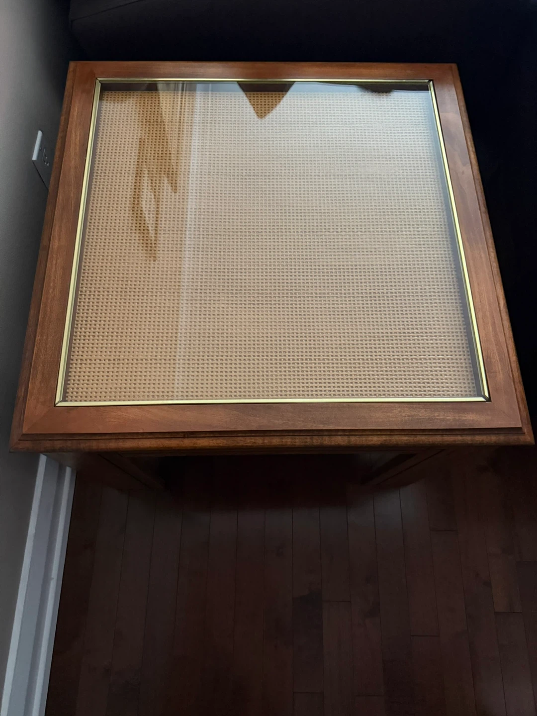 Wooden coffee table with glass and cane inlay - photo 5