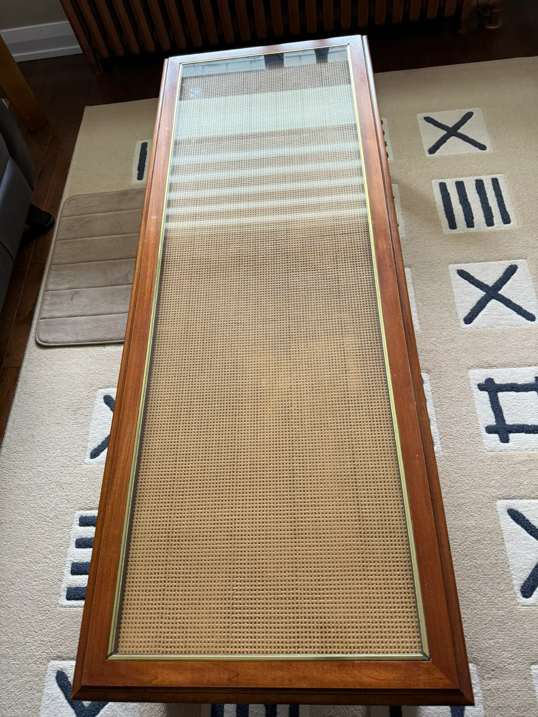 Wooden coffee table with glass and cane inlay - photo 2