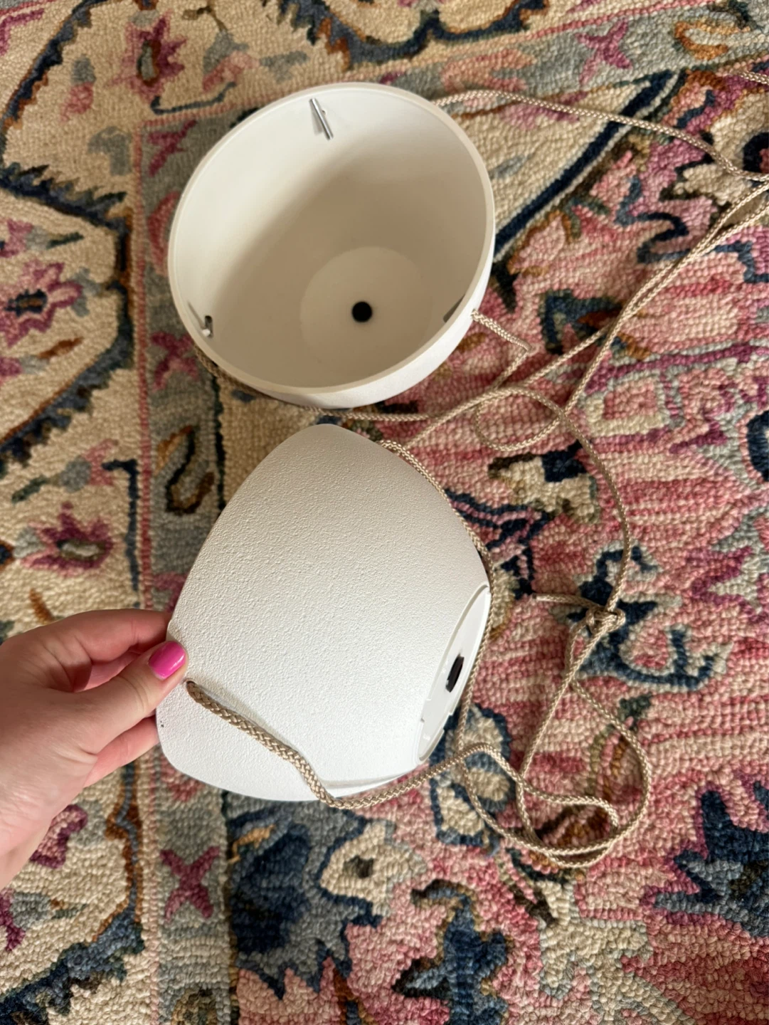 White Hanging Planters with rope (Set of 2) - photo 2