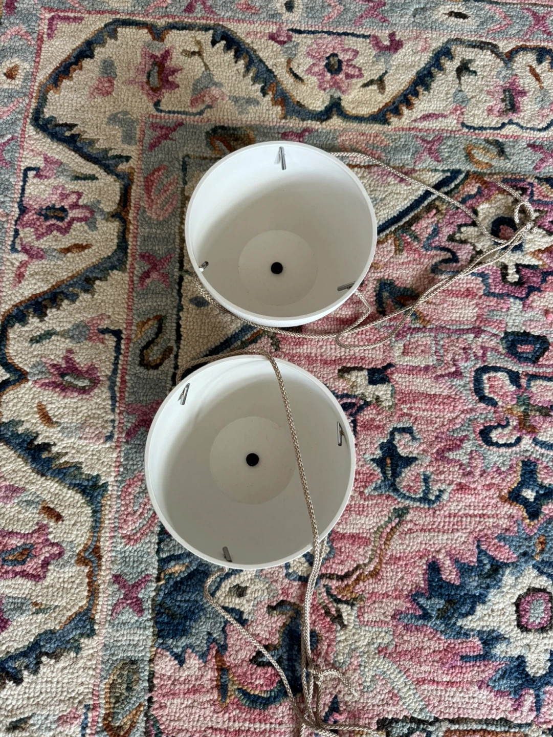 White Hanging Planters with rope (Set of 2) - photo 3