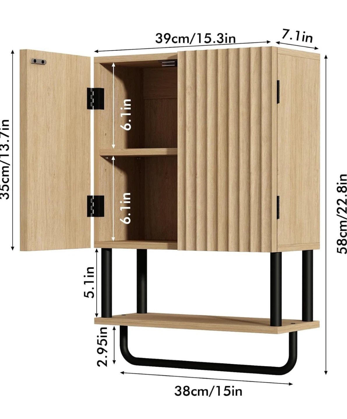 Wall Mounted Cabinet with Double Doors and Open Shelf - photo 3