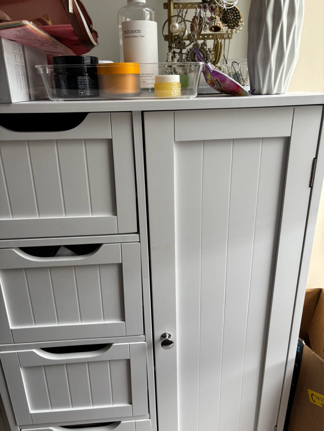 White Wooden storage Cabinet with Drawers and Door - photo 3