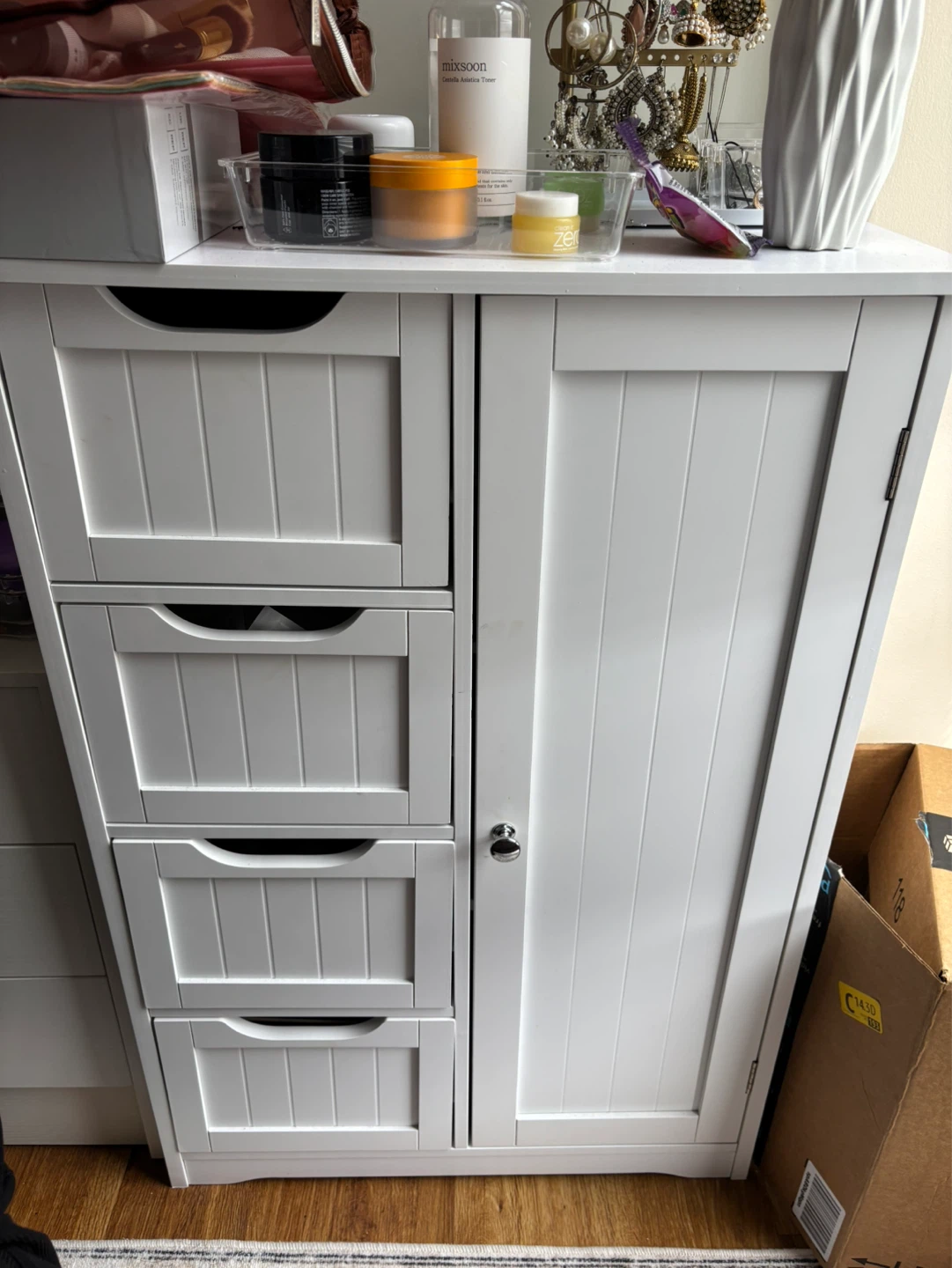 White Wooden storage Cabinet with Drawers and Door - photo 5