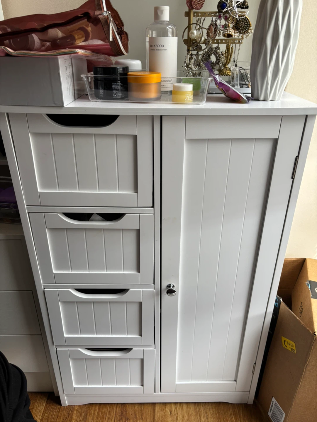 White Wooden storage Cabinet with Drawers and Door - photo 2