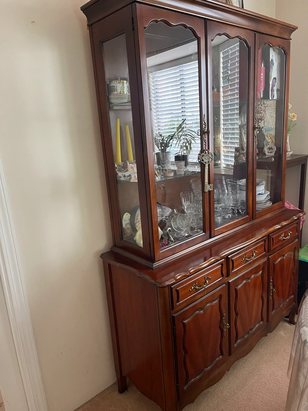 Wooden China Cabinet  and tables with chairs each set