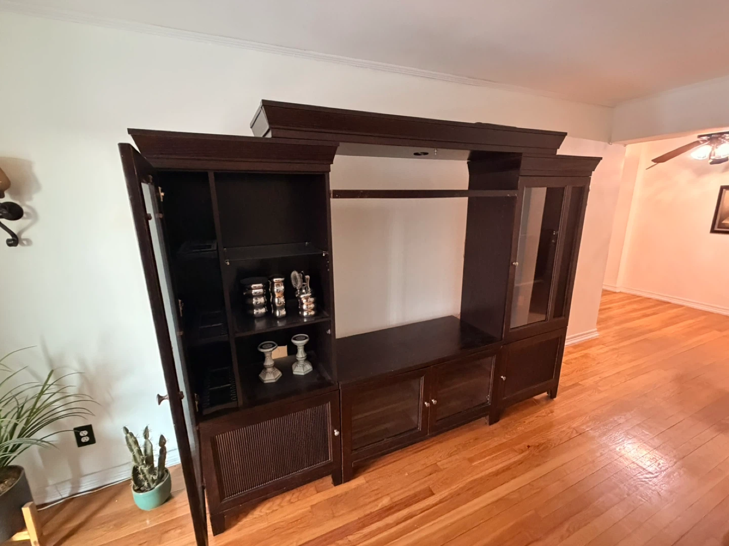 Dark Wood Entertainment Center with Glass Cabinets - photo 2