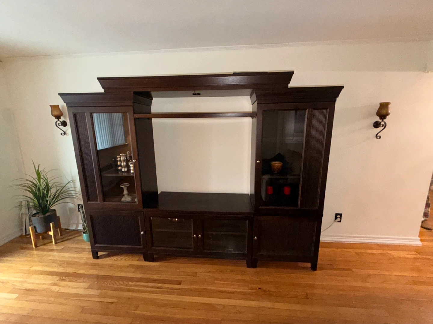 Dark Wood Entertainment Center with Glass Cabinets - photo 3