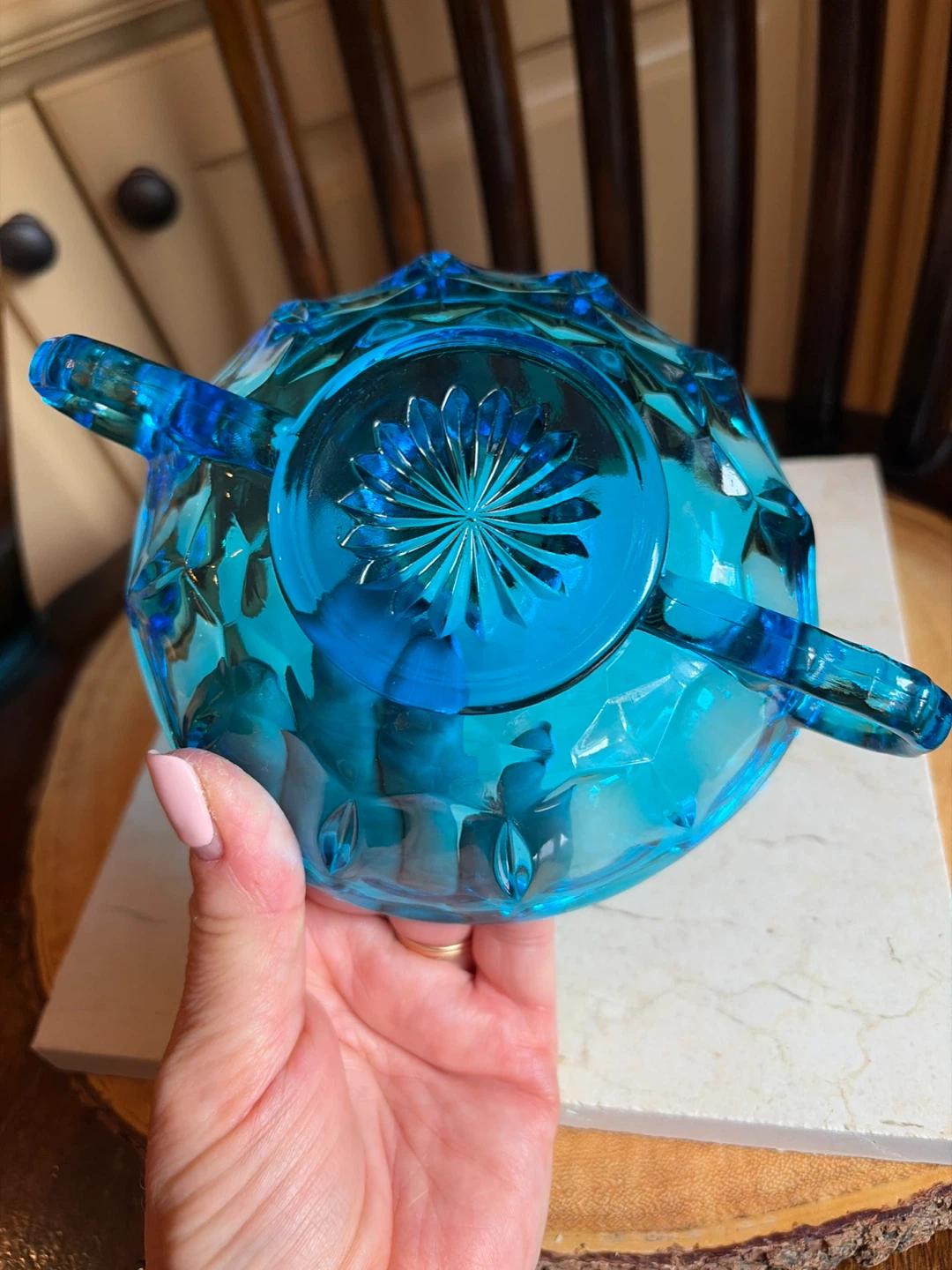 Vintage Blue Glass Candy Dish with Handles - photo 4