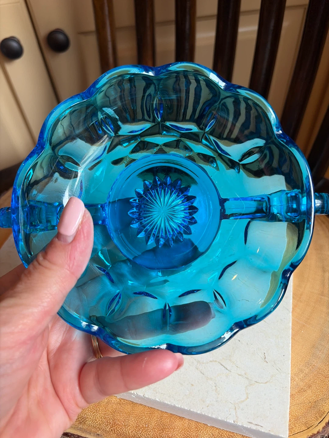 Vintage Blue Glass Candy Dish with Handles - photo 3