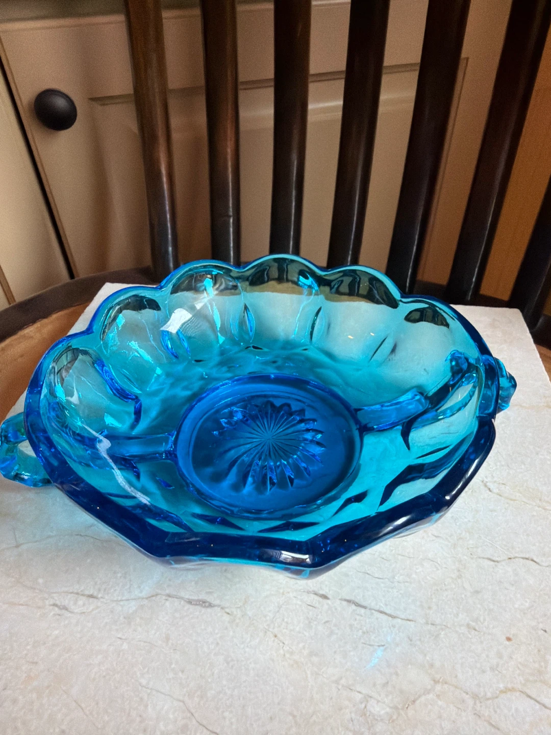 Vintage Blue Glass Candy Dish with Handles - photo 2