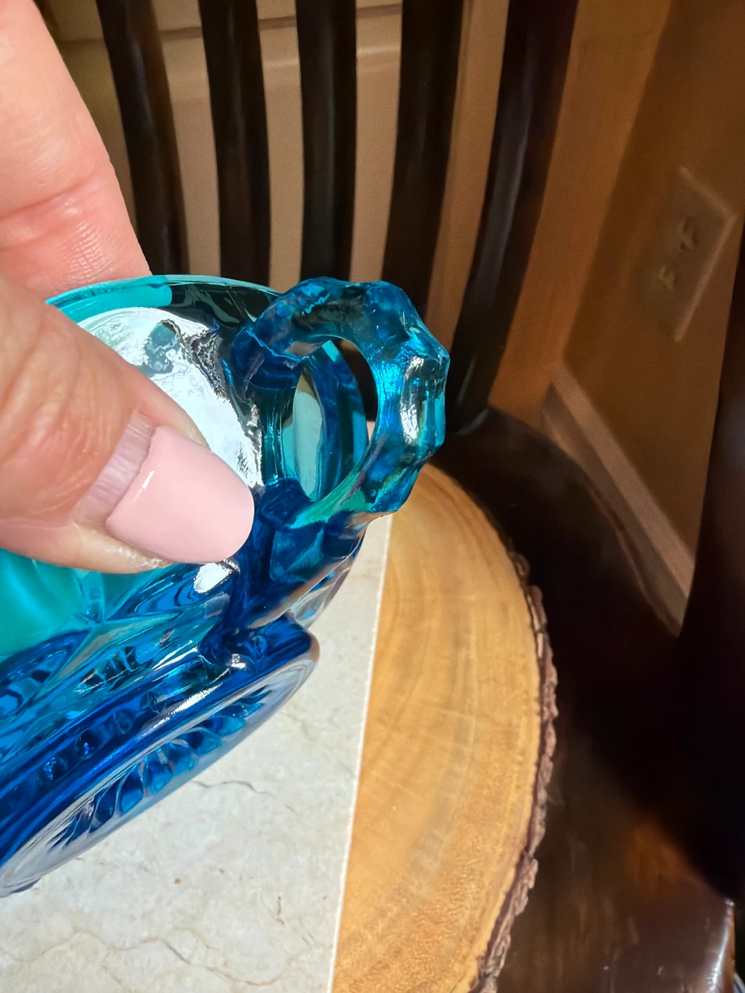 Vintage Blue Glass Candy Dish with Handles - photo 5