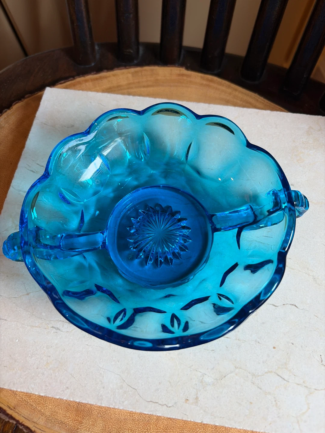 Vintage Blue Glass Candy Dish with Handles