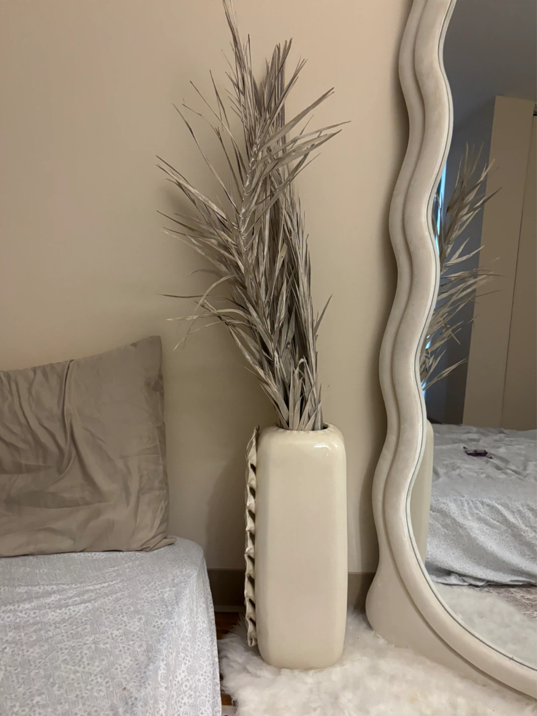 Cream Ceramic Vase with Floral Detail