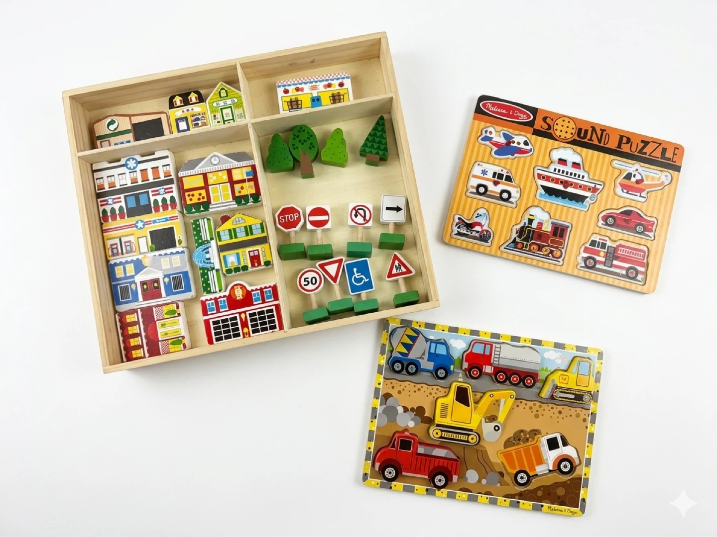 Melissa & Doug Wooden Town & Vehicle Puzzles