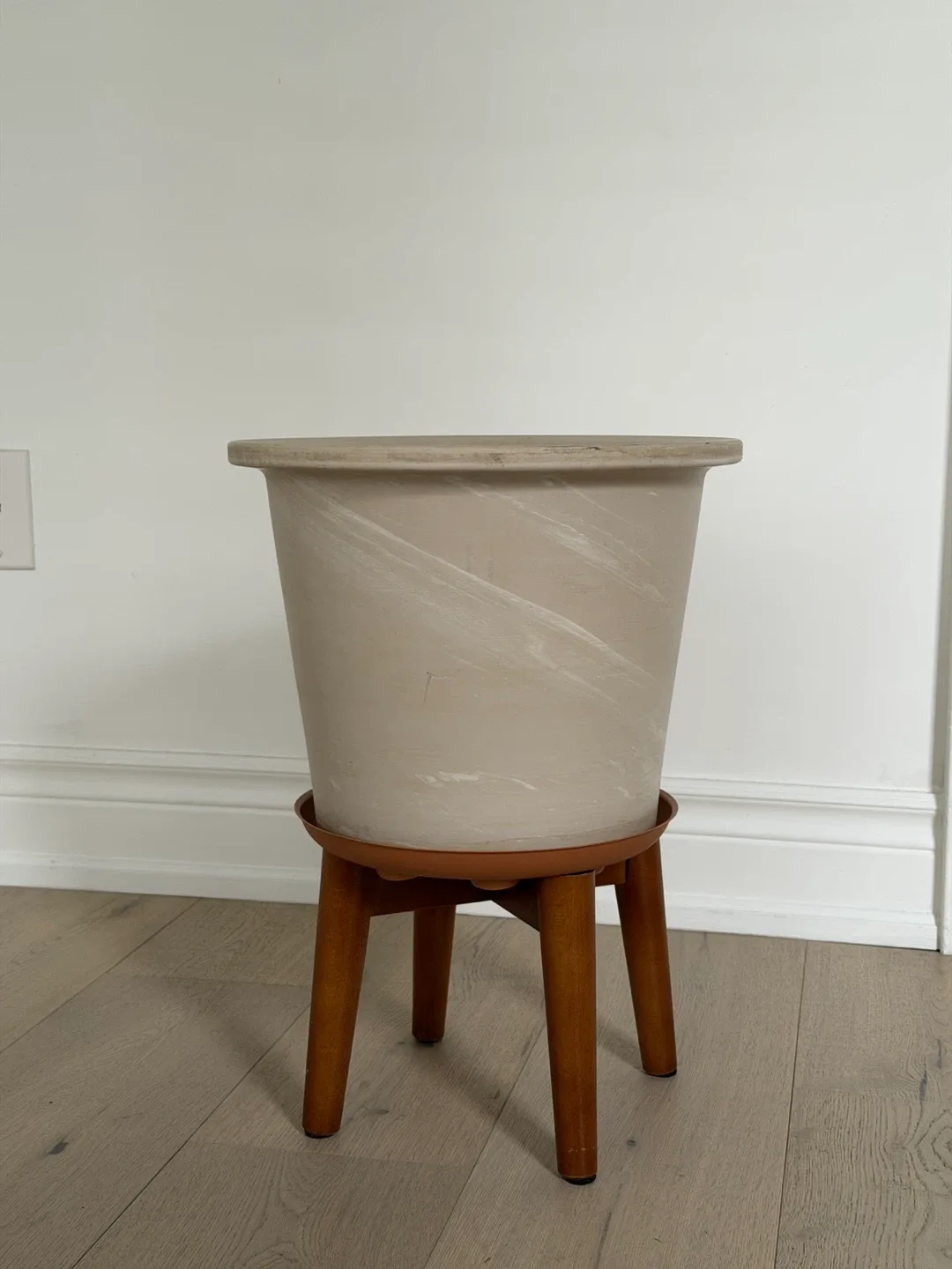 Large planter with wooden stand