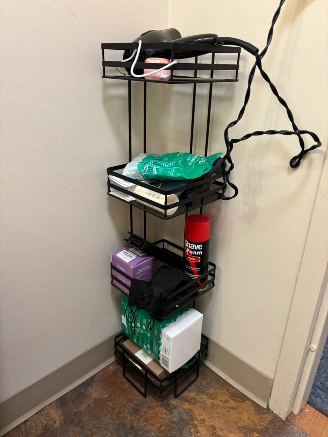 Black 4-Tier Corner Storage Shelf with Hair Dryer - photo 2