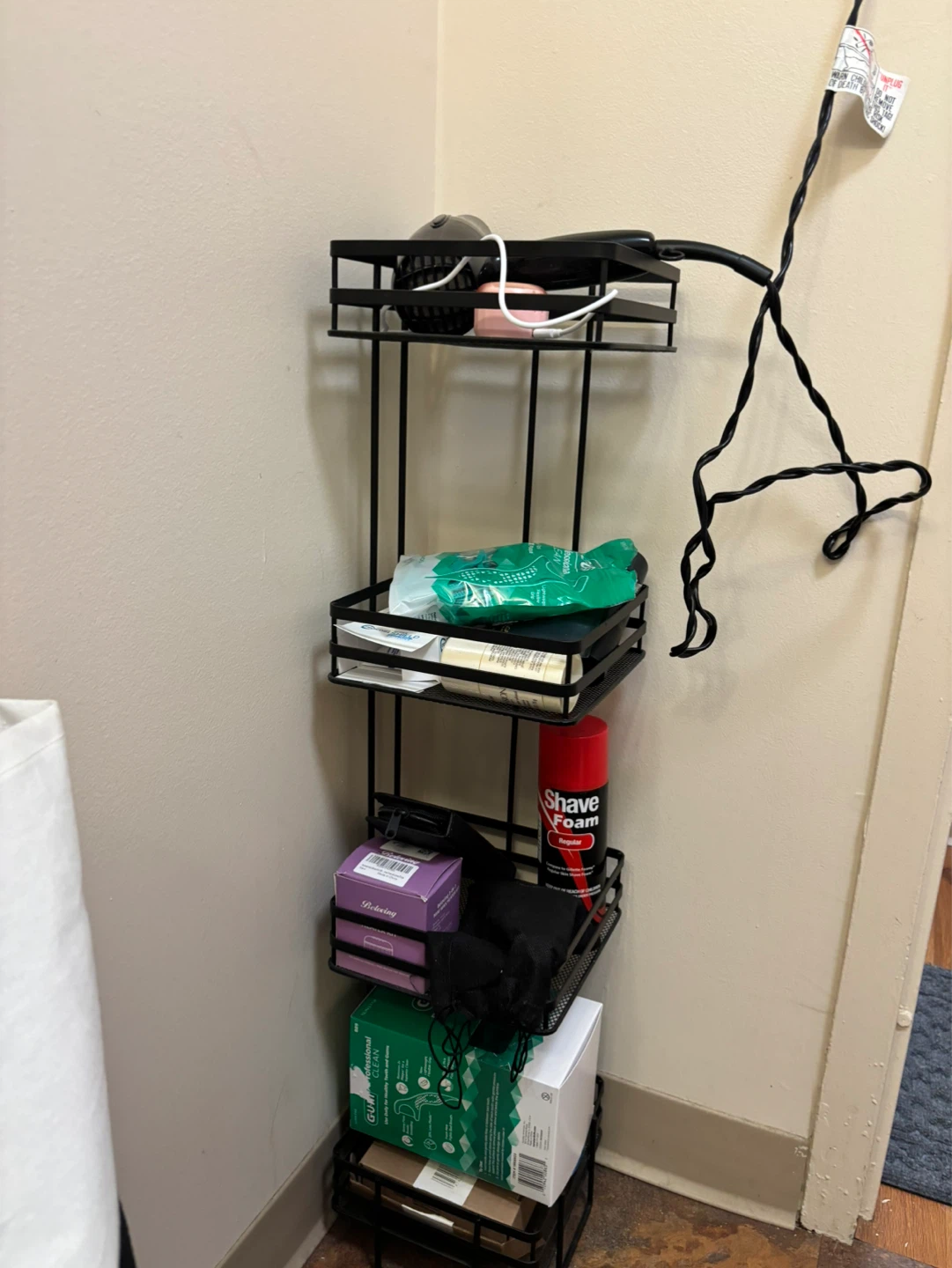 Black 4-Tier Corner Storage Shelf with Hair Dryer - photo 4