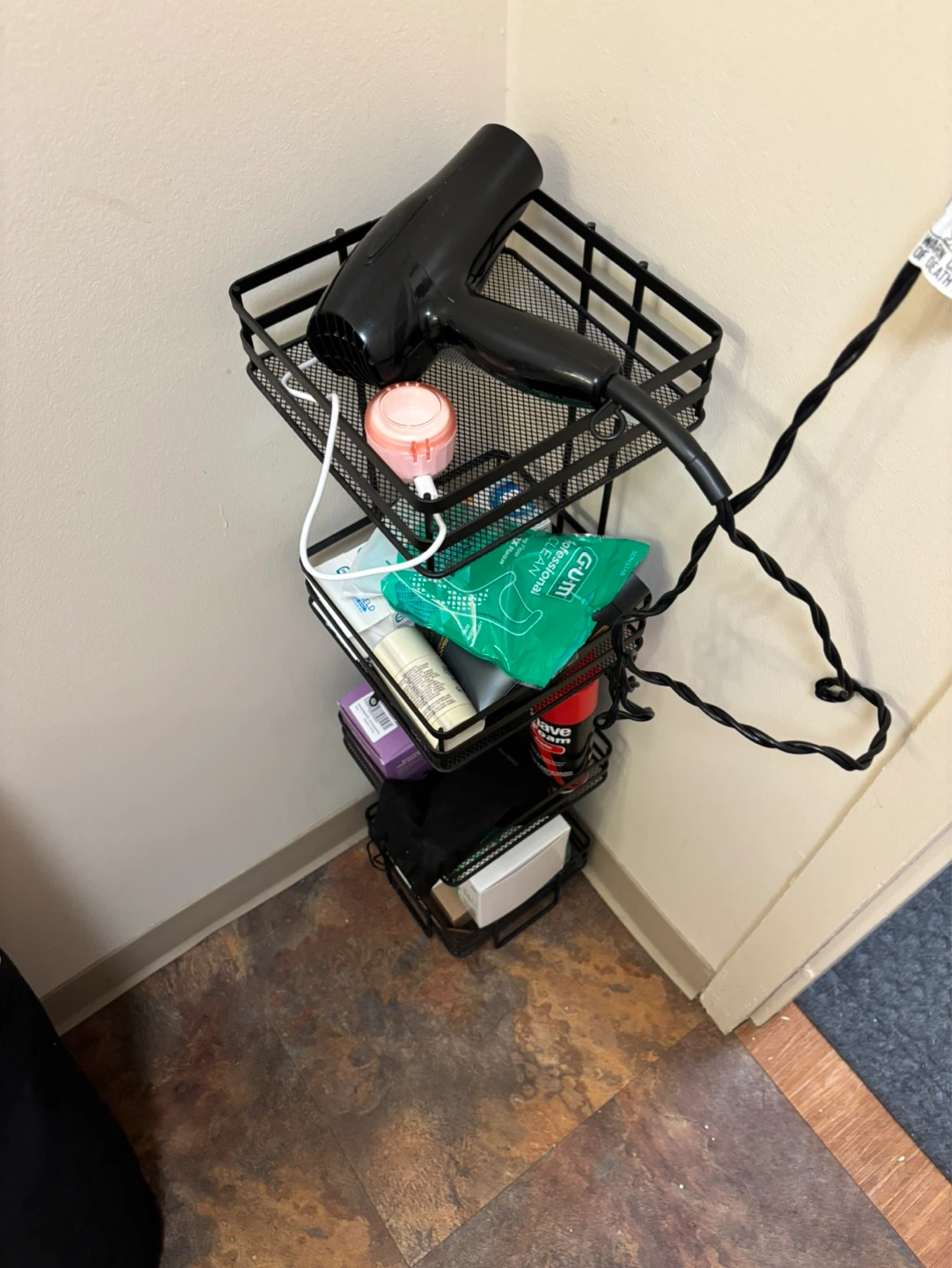 Black 4-Tier Corner Storage Shelf with Hair Dryer - photo 3