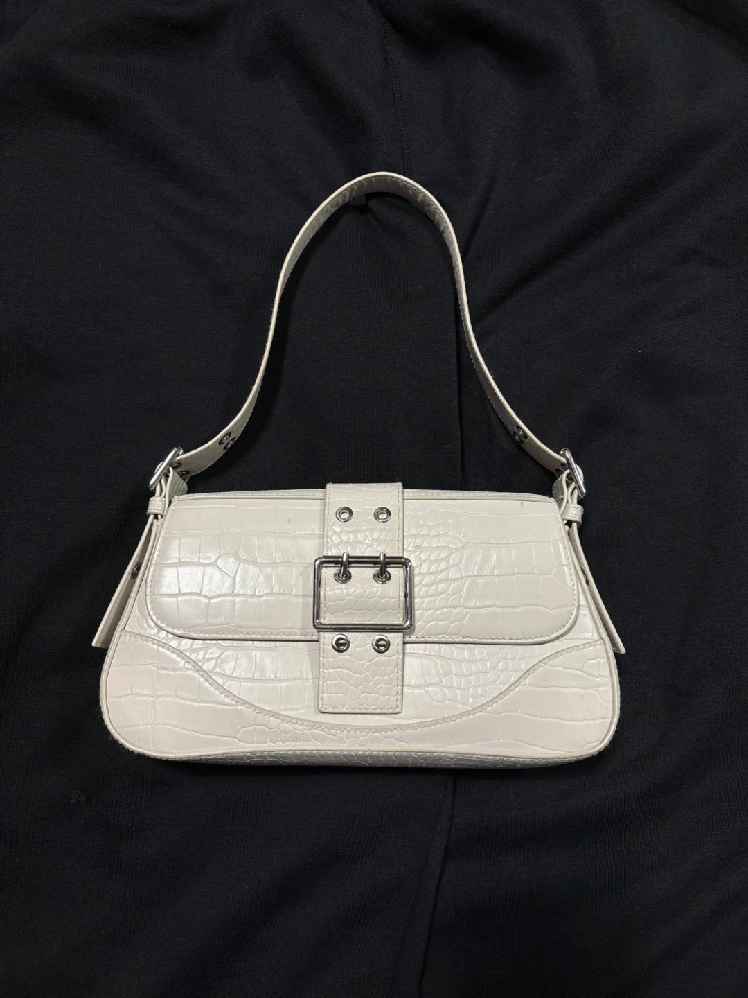 White Croc Embossed Shoulder Bag