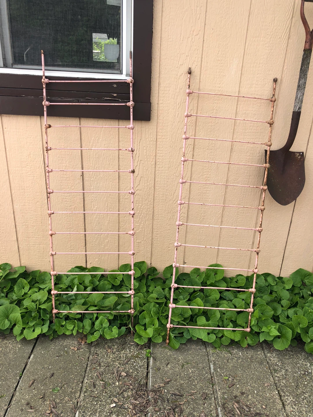 Vintage Pink Metal Twin Bed Frame Headboard & Footboard Set - photo 3