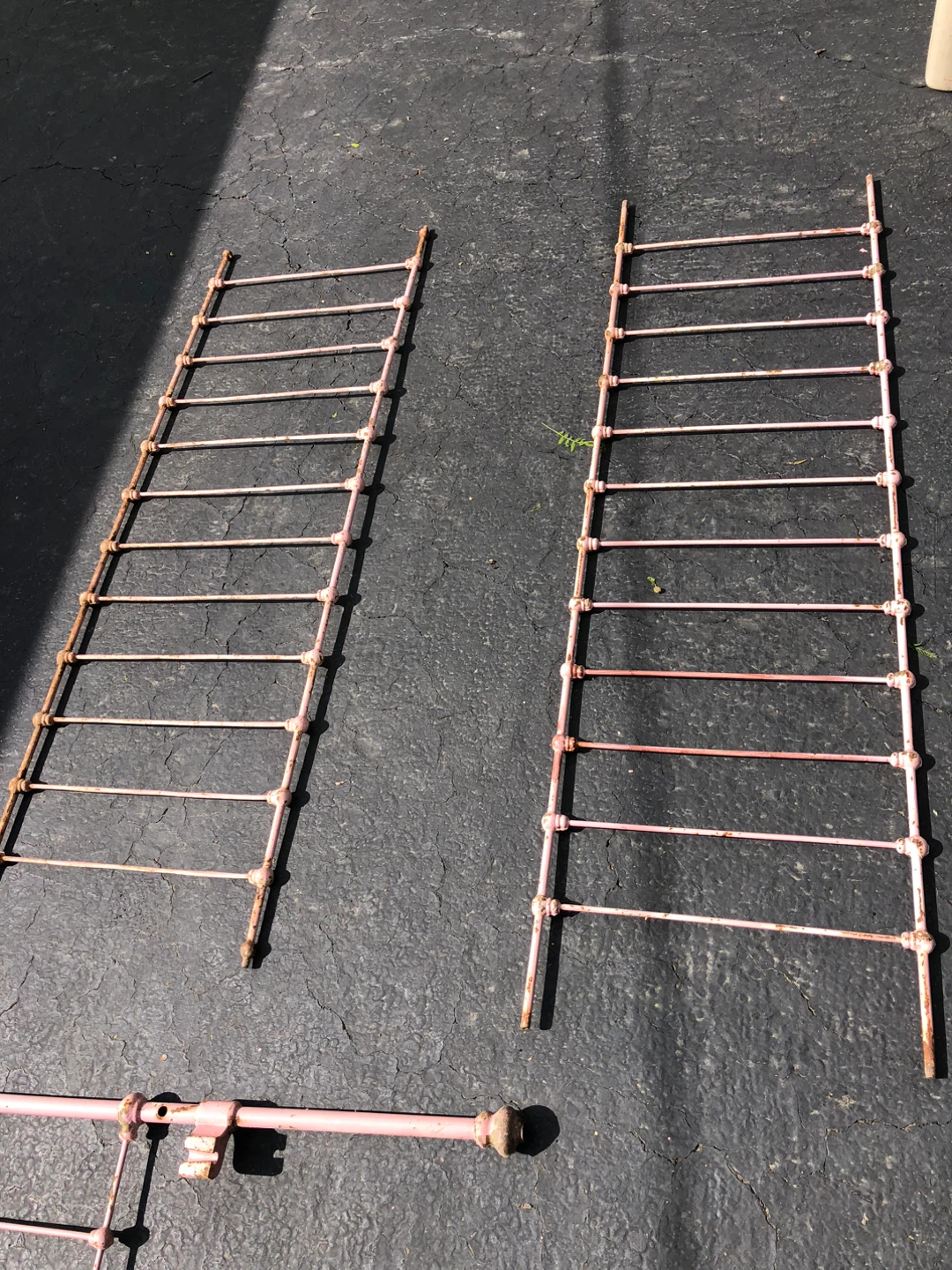 Vintage Pink Metal Twin Bed Frame Headboard & Footboard Set