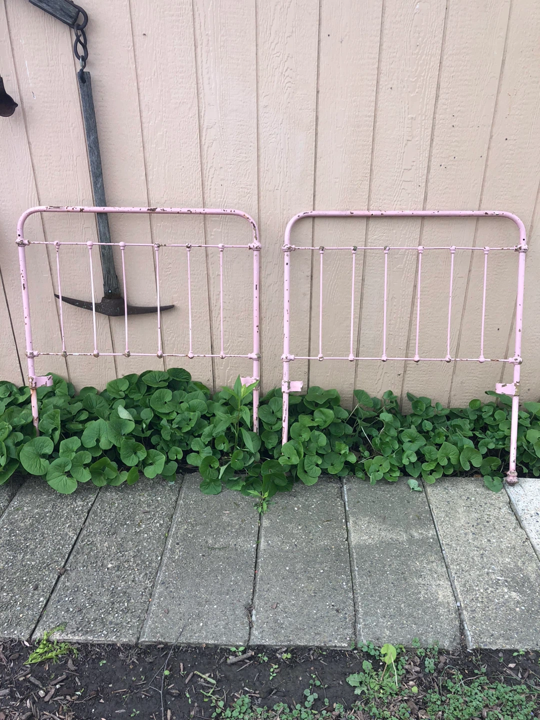 Vintage Pink Metal Twin Bed Frame Headboard & Footboard Set - photo 4