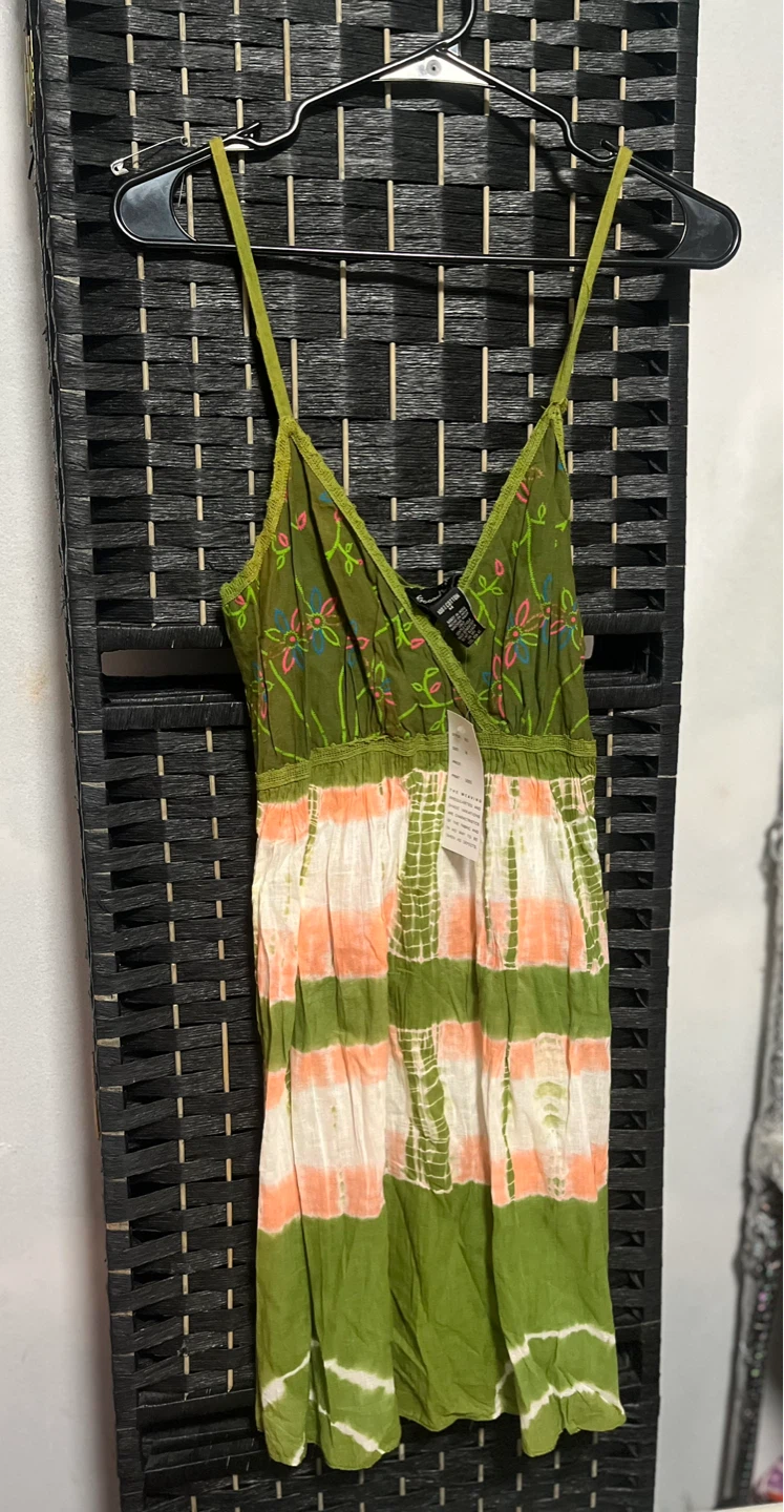 Womens Green Floral Tie-Dye Sundress