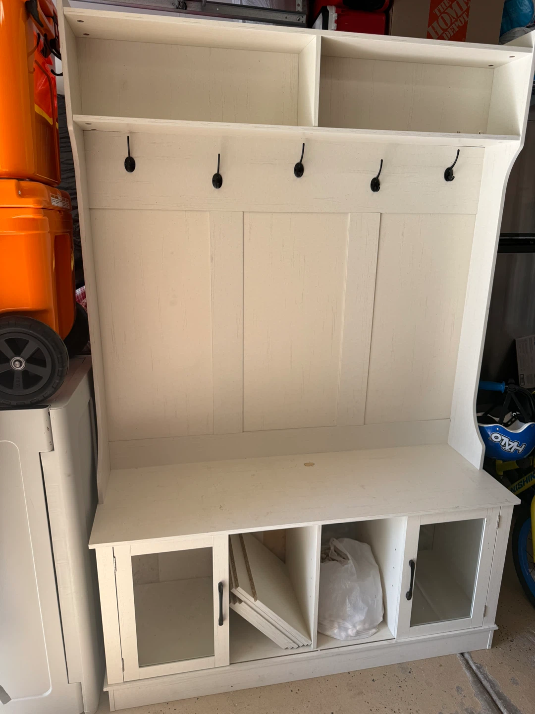 Cream Hall Tree Bench with Storage