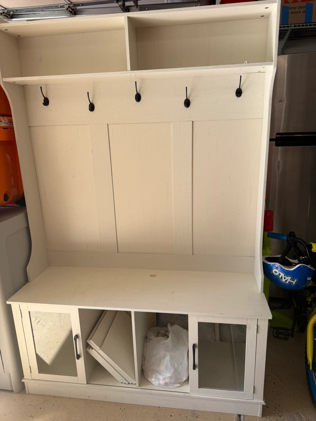Cream Hall Tree Bench with Storage - photo 2