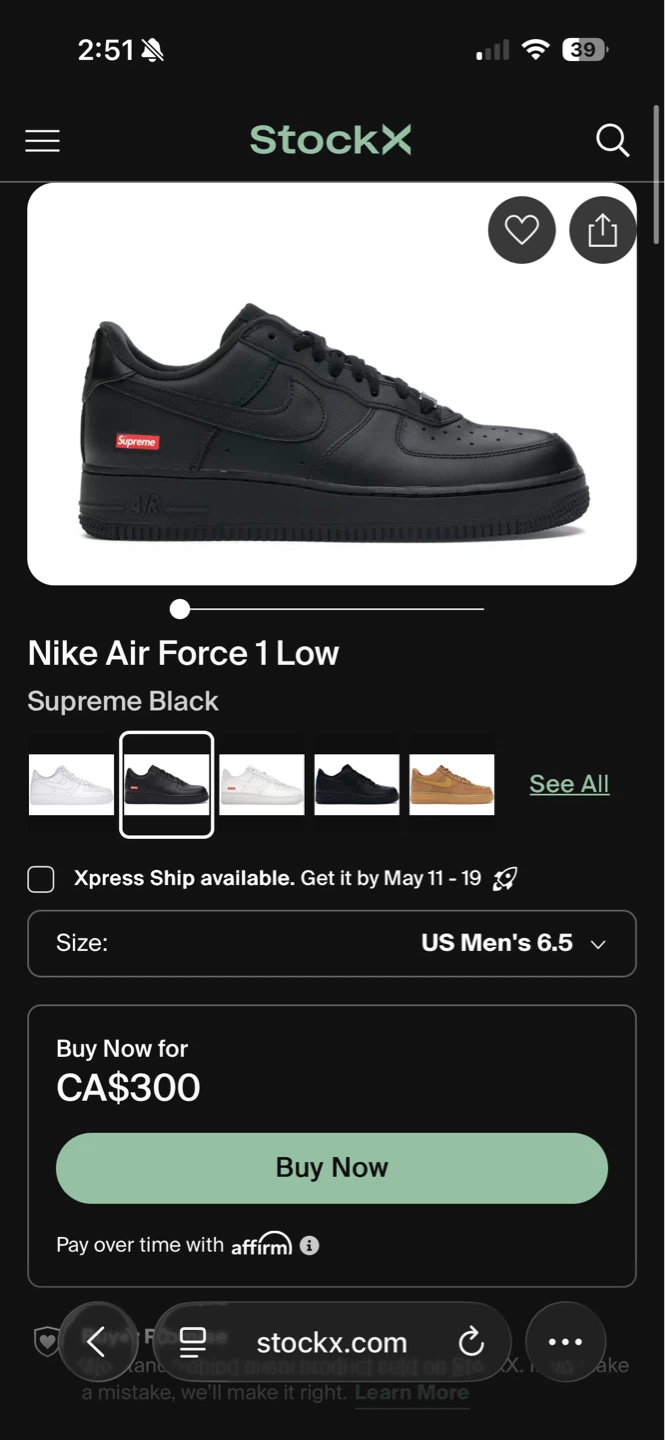 Nike AirForce 1 X Supreme Black - photo 4