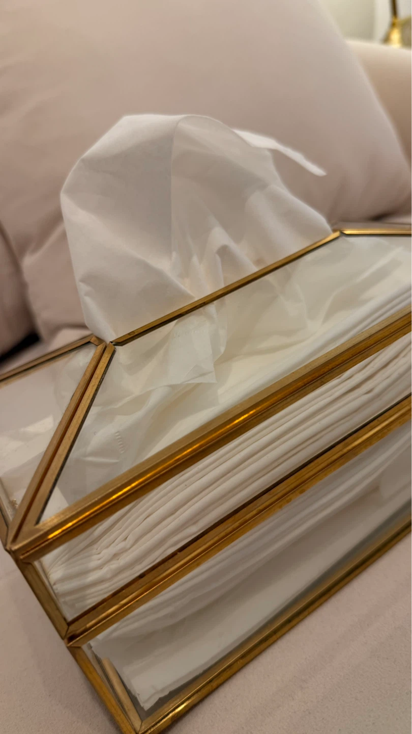Glass and Brass Tissue Box Holder - photo 2