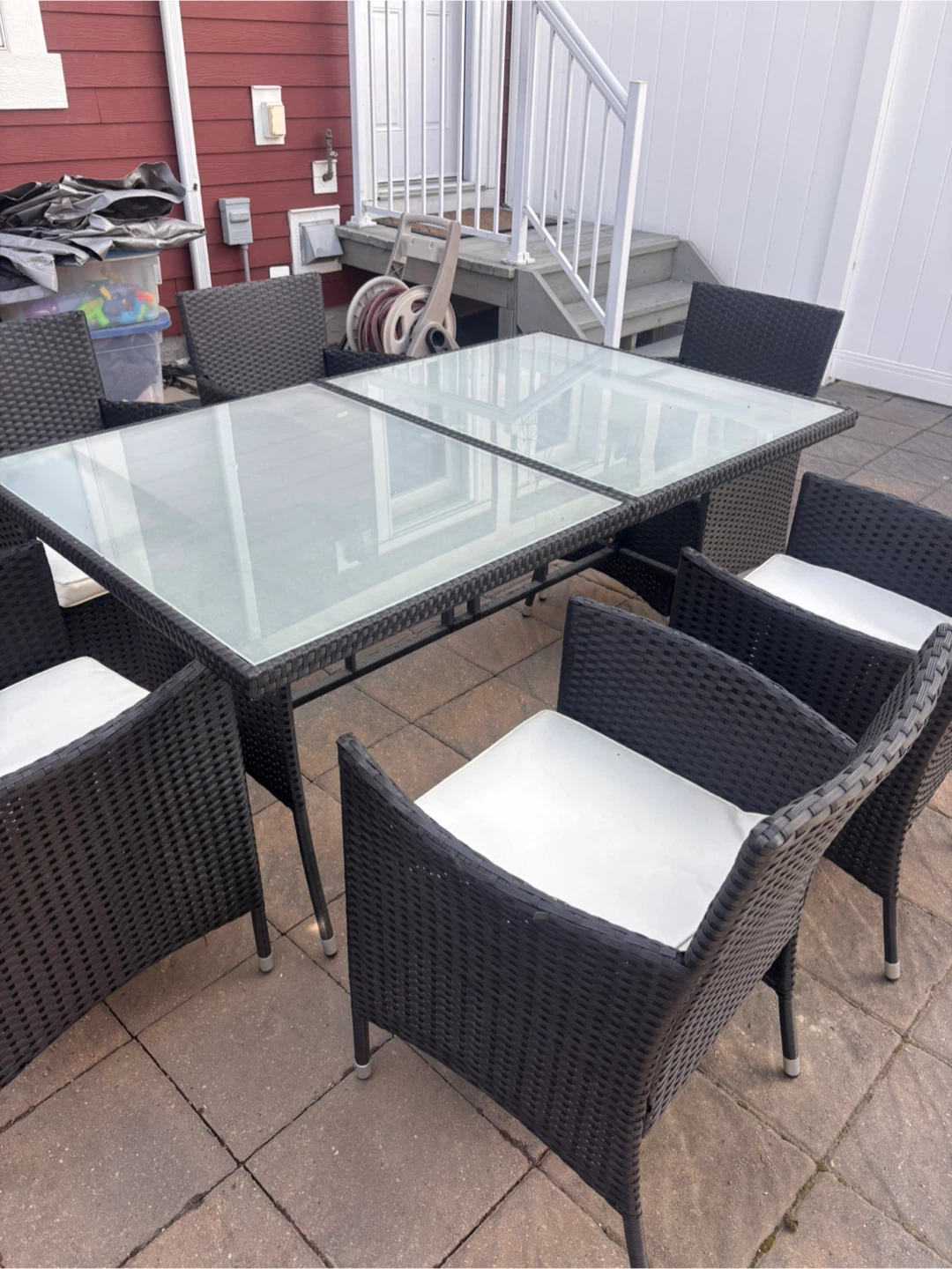 Wicker Patio Dining Set with Glass Table and 6 Chairs