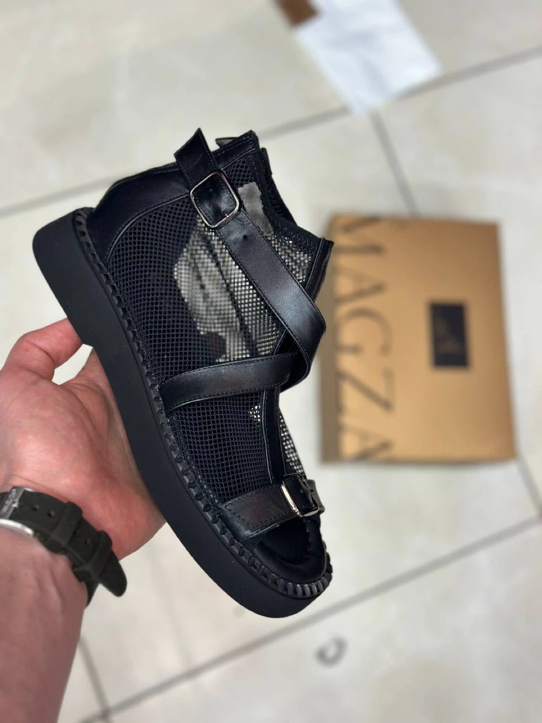 New black  Mesh Platform Gladiator Sandals