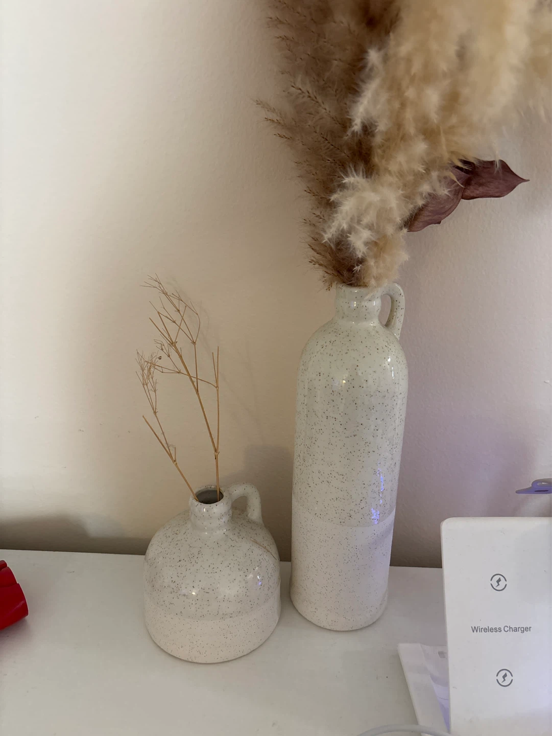 Set of 2 Speckled Ceramic Bud Vases with Handles