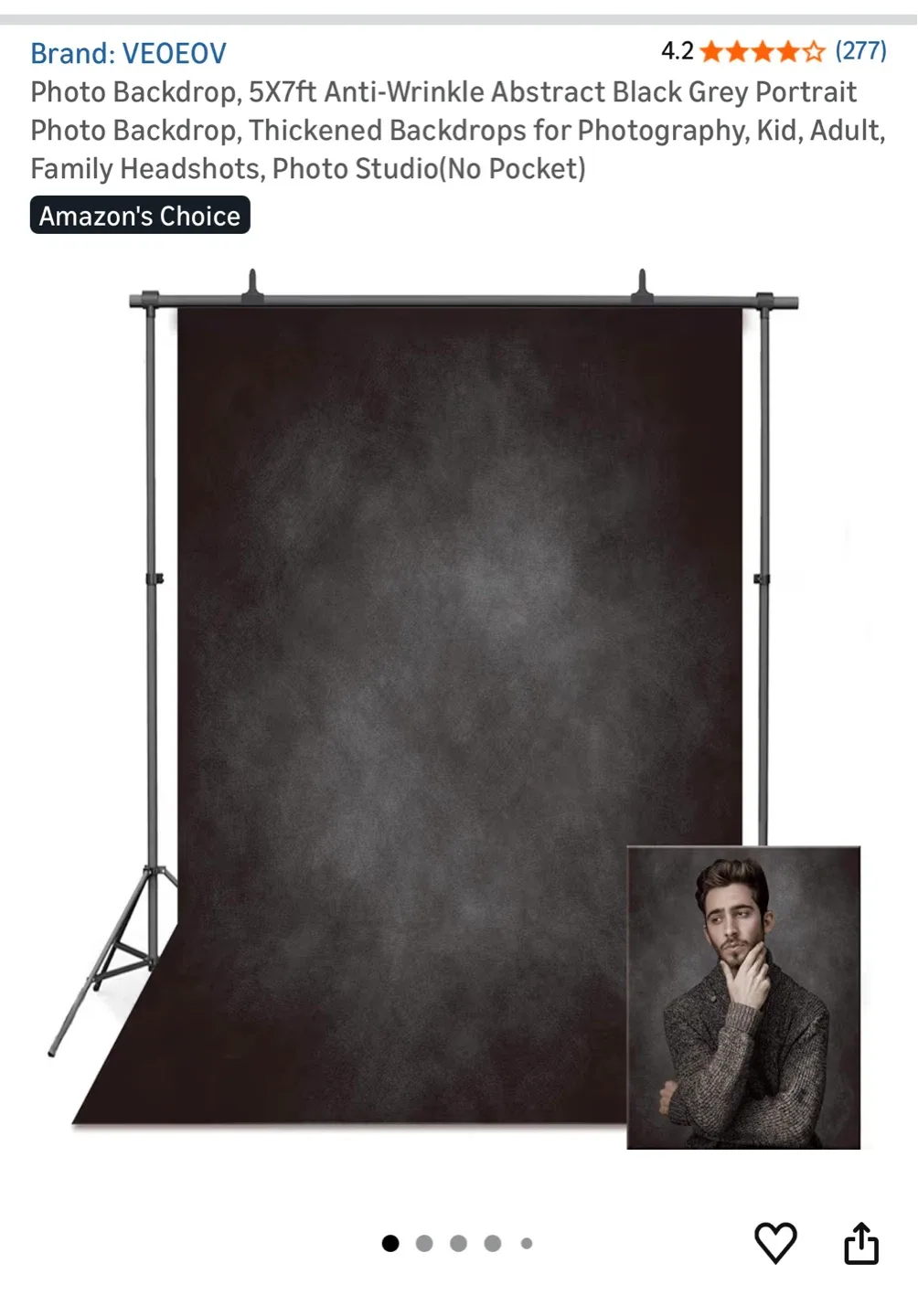 VEOEOV 5x7ft Black Grey Photo Backdrop - photo 4