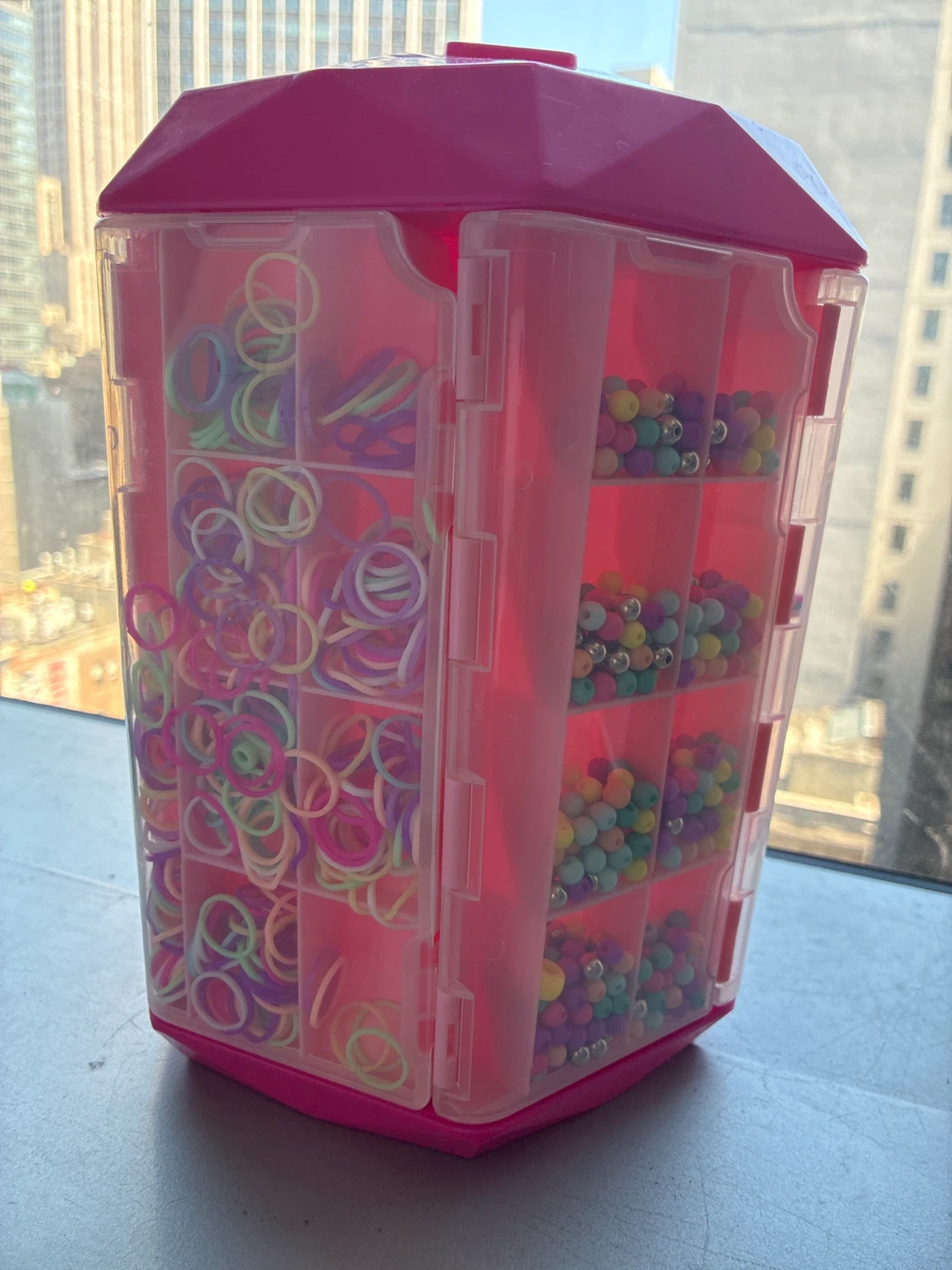 FREE Pink Craft Organizer with Beads and Loom Bands