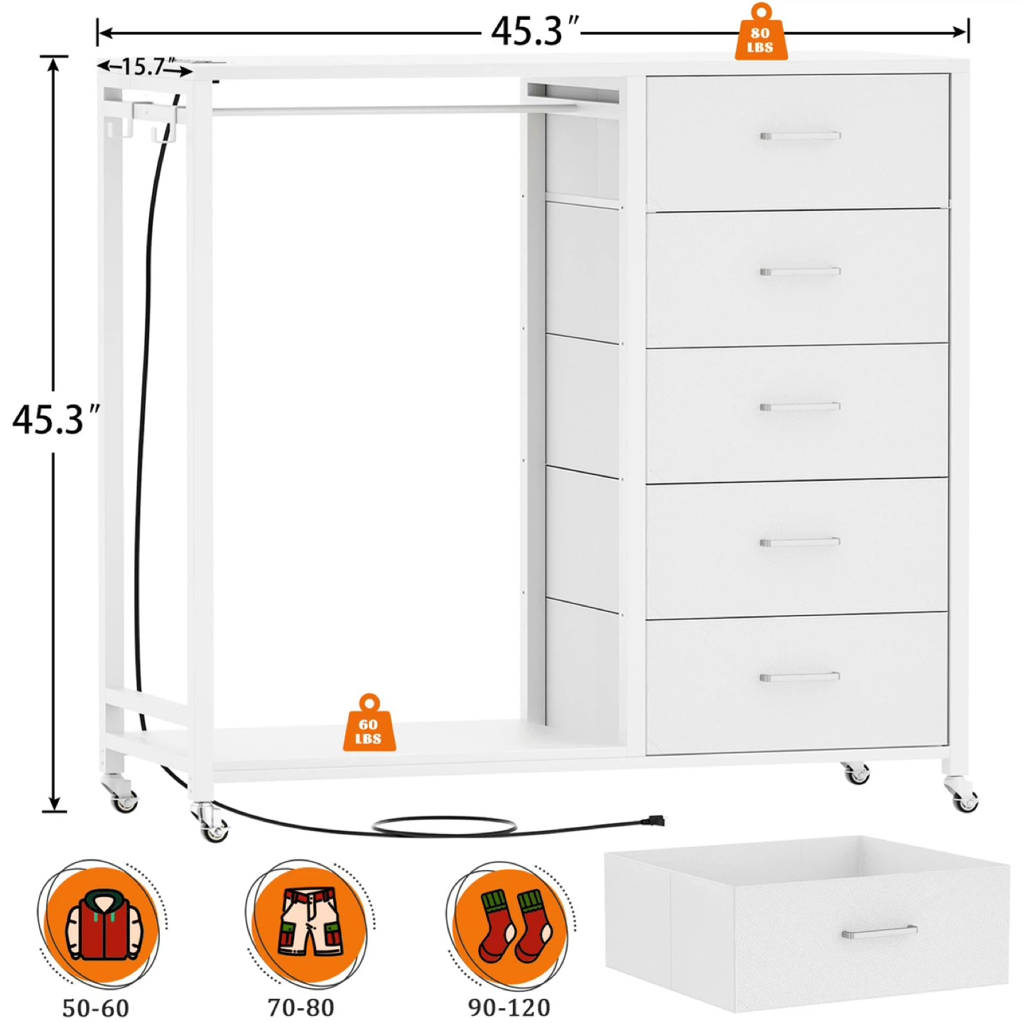 Cyclysio Dresser with Hanging Rack, 5 Fabric Drawers - photo 2