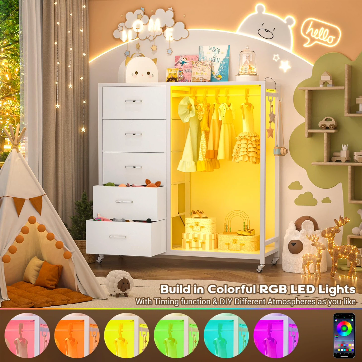 Cyclysio Dresser with Hanging Rack, 5 Fabric Drawers - photo 4