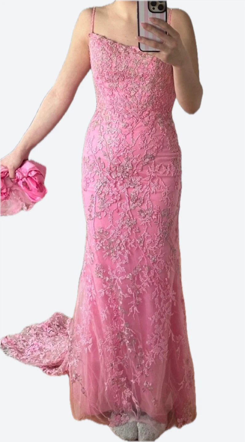 Sherri Hill Pink Lace Mermaid Prom Dress