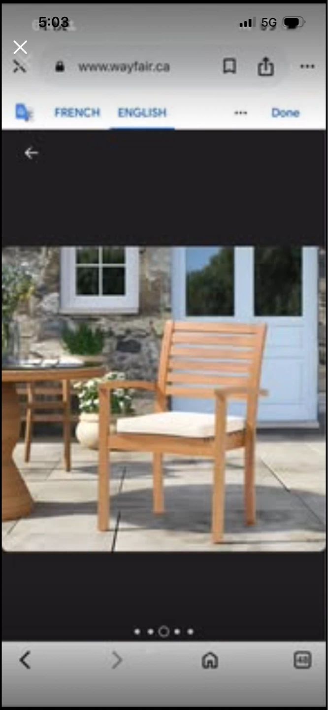Stackable outdoor dining chair acacia cushion (Set of 2) $50 Ea - photo 2
