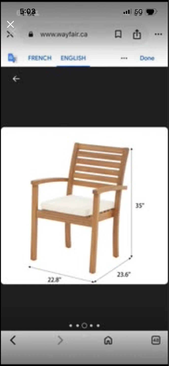 Stackable outdoor dining chair acacia cushion (Set of 2) $50 Ea - photo 3