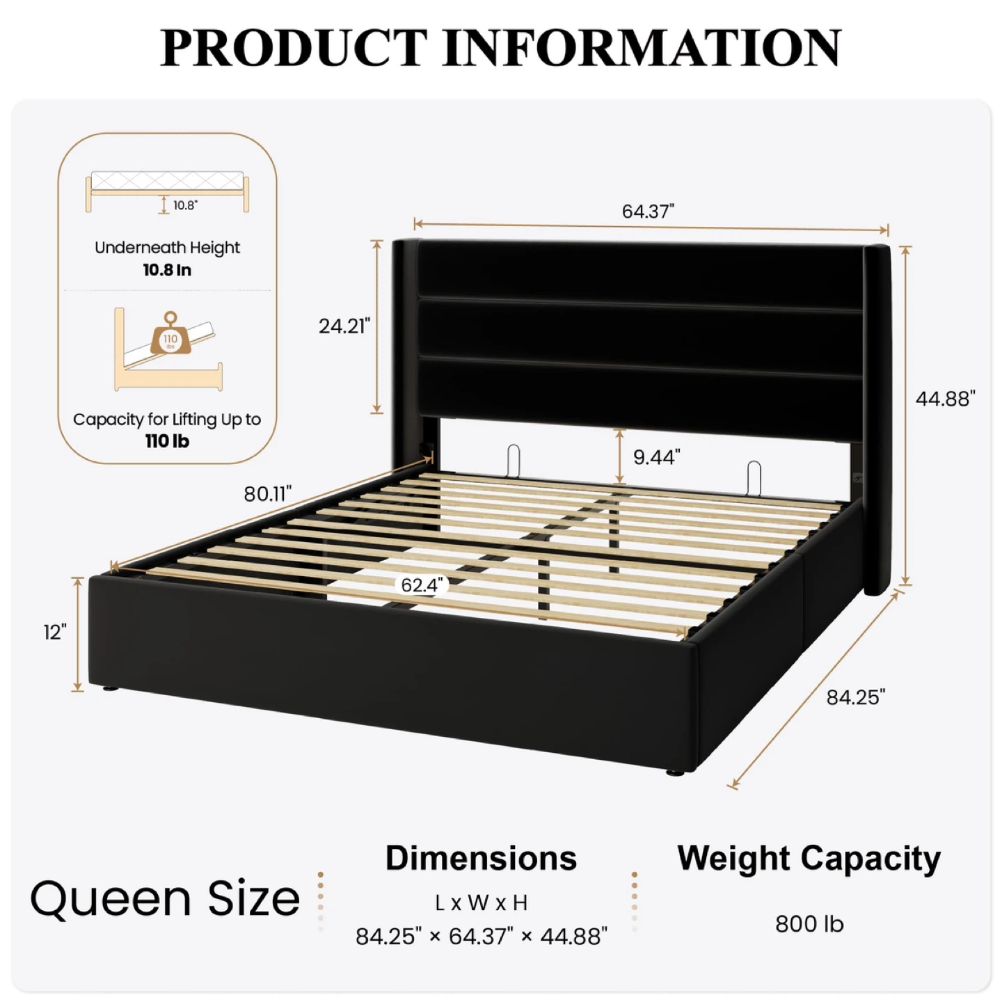 SHA CERLIN Queen Size Lift Up Storage Bed/Velvet bed - photo 2