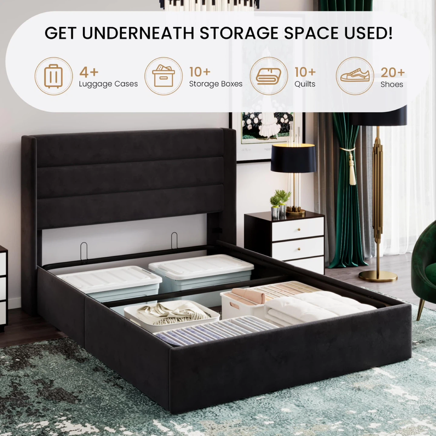 SHA CERLIN Queen Size Lift Up Storage Bed/Velvet bed - photo 3