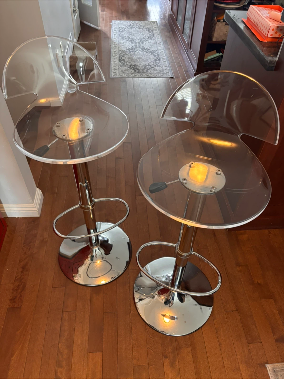 Clear Acrylic Bar Stools with Chrome Base (Set of 2)