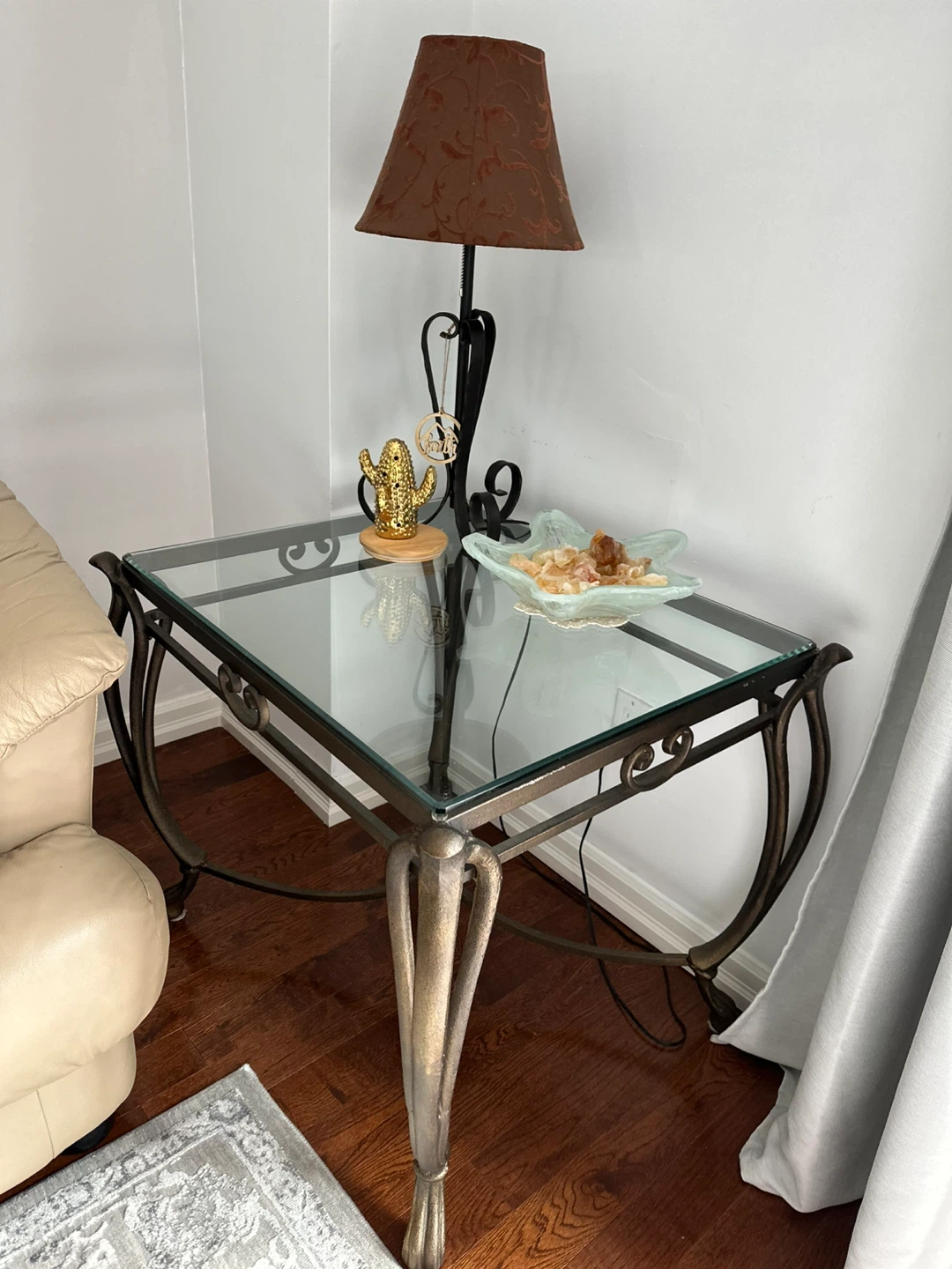 Glass Top Coffee Table with Ornate Metal Frame